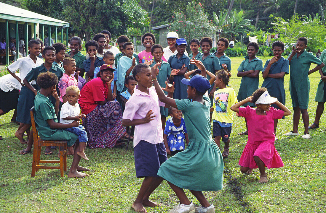South Pacific Fiji Islands Vitu Levu school class dancing outdoor