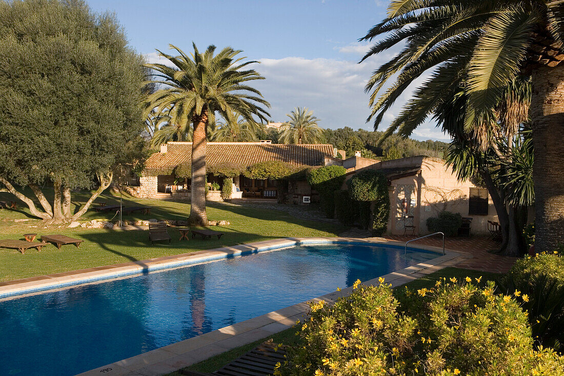 Swimming Pool and Gardens of La Reserva Rotana Finca Hotel Rural, Near Manacor, Mallorca, Balearic Islands, Spain
