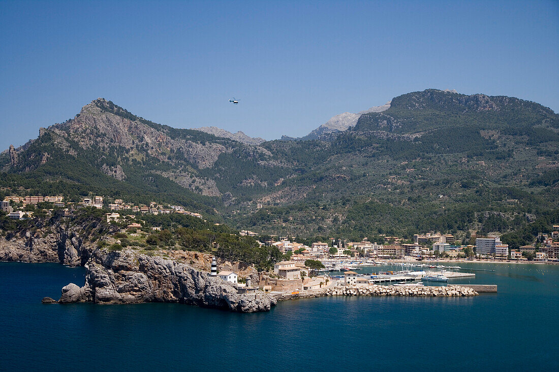 Port de Soller, View from Terrace of El Faro Restaurant, Mallorca, Balearic Islands, Spain