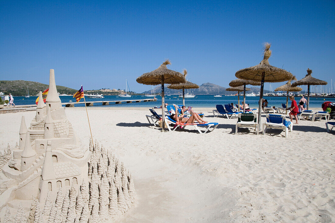 Sand Castle Sculpture on Beach, Port de Pollensa, Mallorca, Balearic Islands, Spain