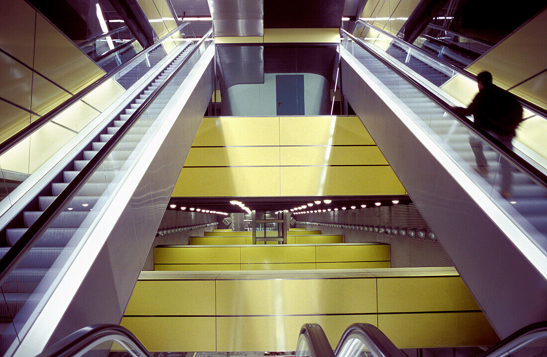 Escalators of subway station by architect Santiago Calatrava. Valencia. Spain