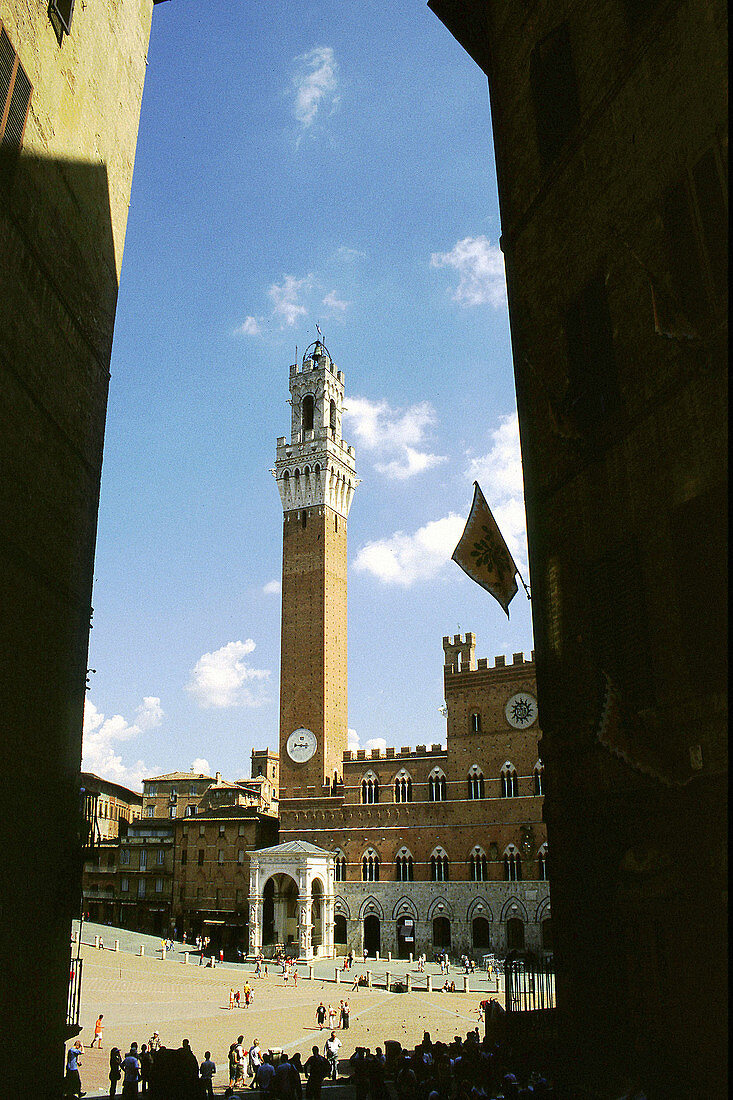Mangia Tower at Piazza del Campo. Siena. Italy