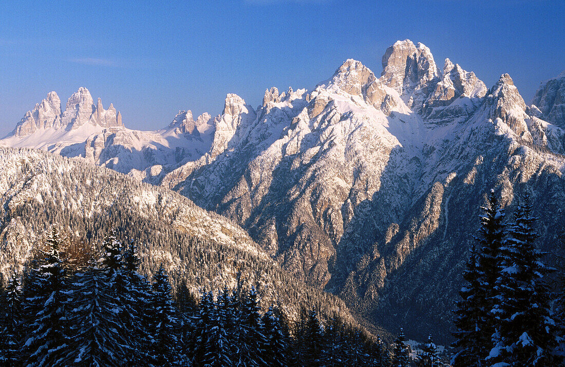 Drei Zinnen and Crado di Ligonto. View from Monte Agudo. Dolomites. South Tirol. Italy.
