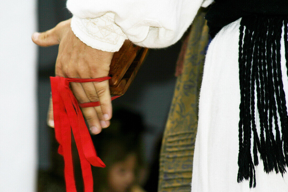 The worlds biggest castanets. Traditional costumes and folk dances. Sant Miquel de Balansat. Ibiza, Balearic Islands. Spain