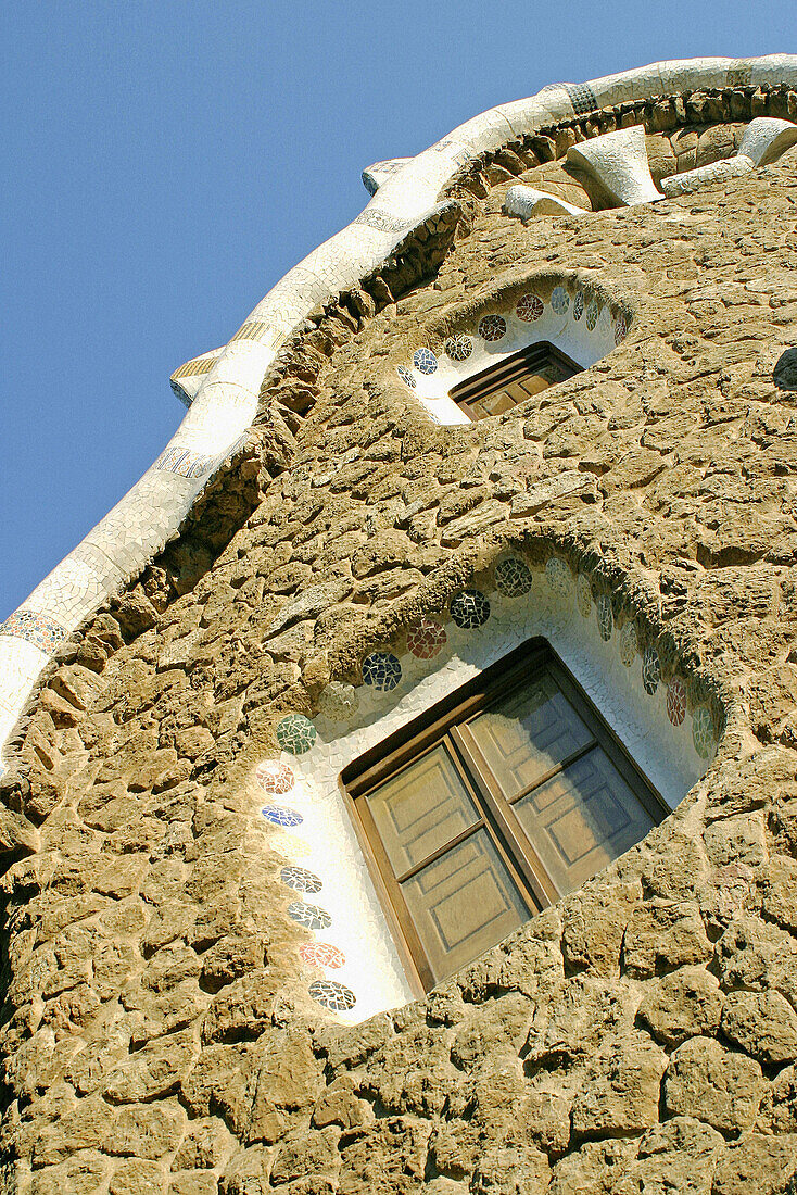 Detail of building at Parc Güell by Gaudí. Barcelona. Spain