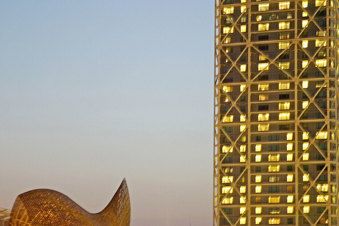 Hotel Arts and sculpture by Frank O. Gehry detail. Barcelona. Spain