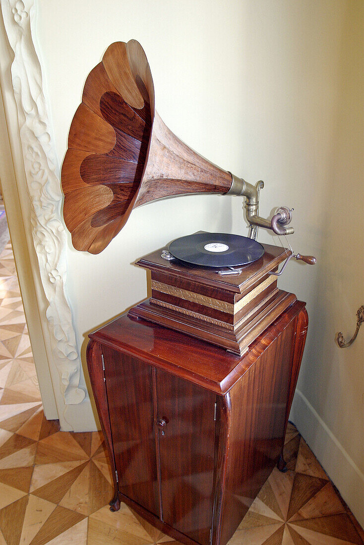 Gramophone in the Apartment, recreation of a bourgeois apartment in the beginning of 20th century at Milà House (aka La Pedrera 1906-1912 by Gaudí). Barcelona. Spain