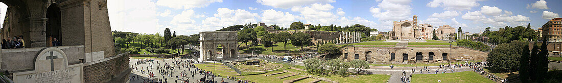 Coliseo square, Arch of Constantine and Venus temple. Panoramic view from the Coliseum. Rome. Italy