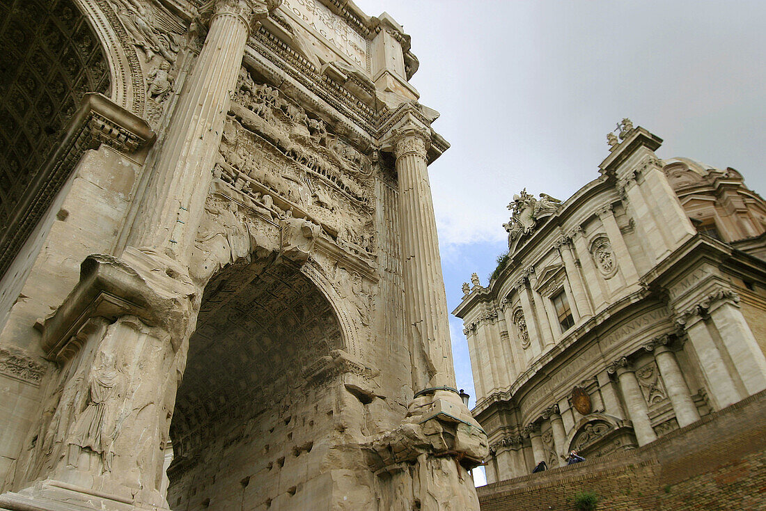 Arch of Settimio Severo and Chiesa dei Santi Luca e Martina (Church). Roman Forum. Rome. Italy