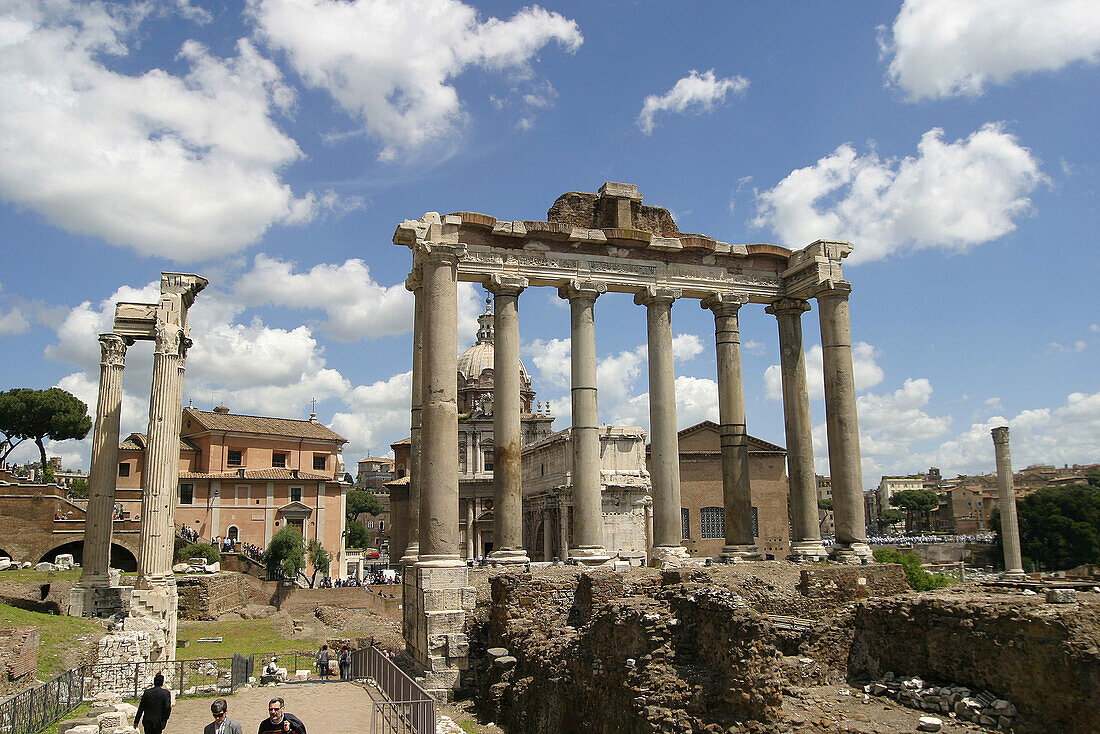 The Forum, Settimo Severo arch, Concordia temple and Saturnos temple. Rome. Lazio. Italy