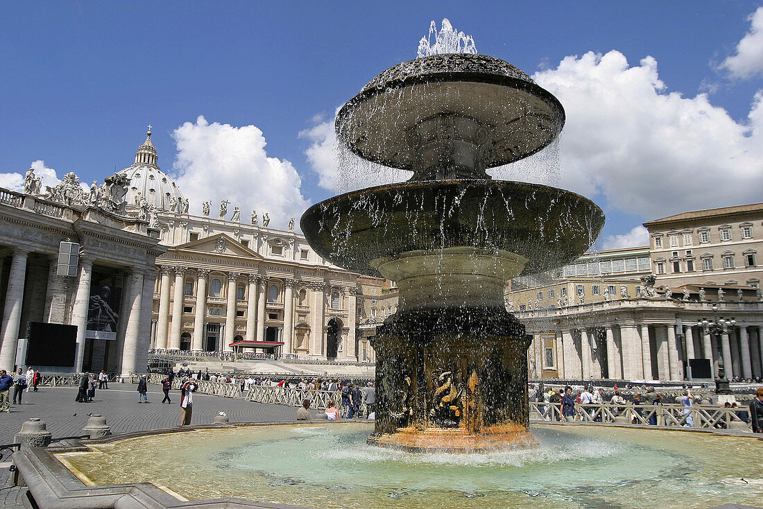 St. Peters Basilica and fountain (17th Century). Vatican City. Rome. Italy