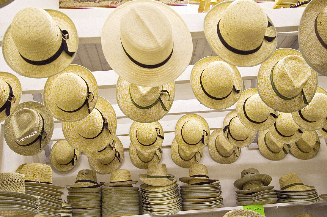 Amish life in Millersburg and Sugrar Creek Holms County Ohio Pattern of hand made straw hats