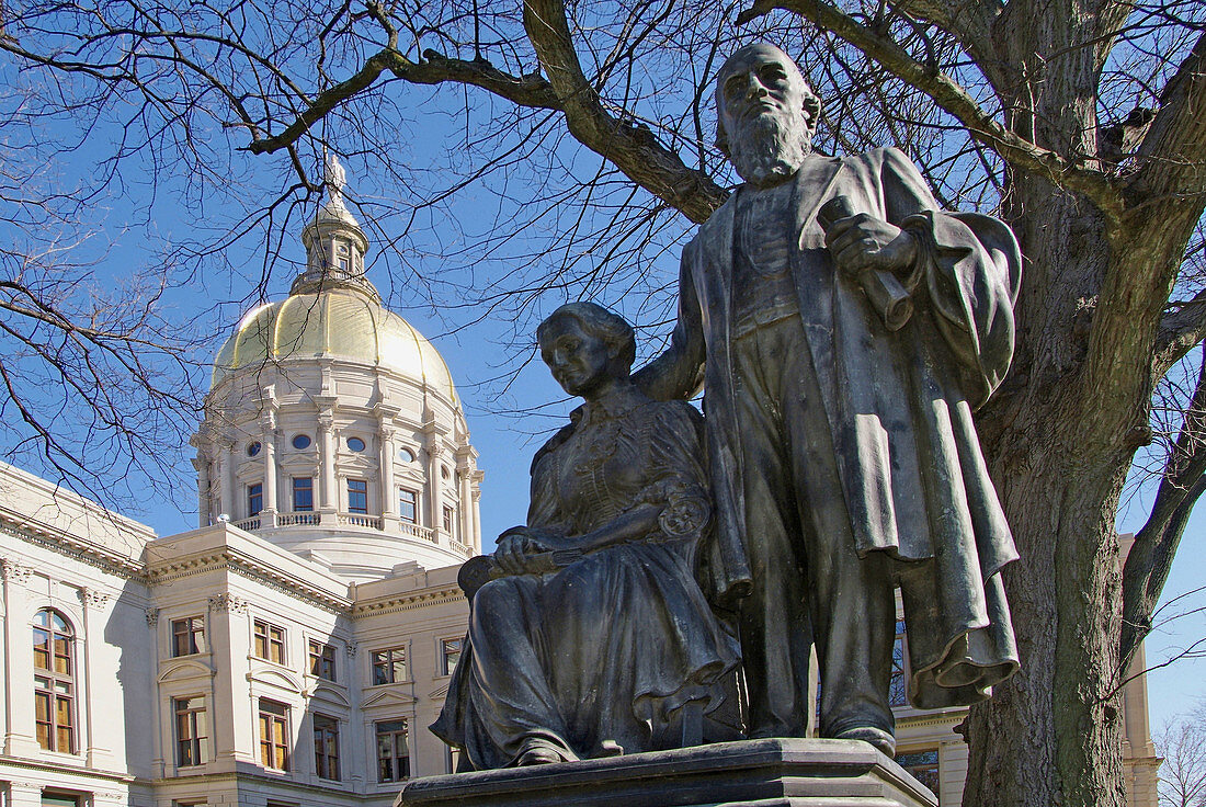 The Capitol Capital Building and grounds complex in Atlanta Georgia GA and statue of former Governor Joseph Emerson Brown and wife