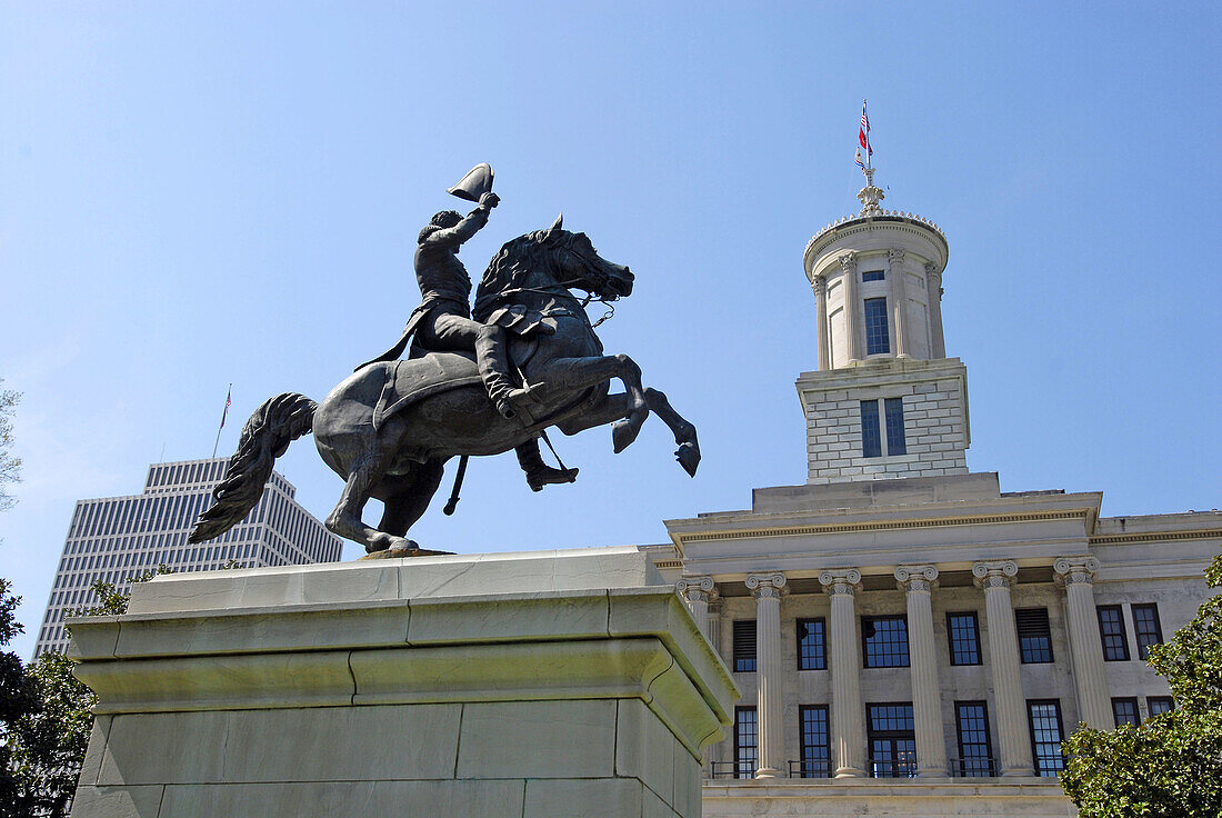 Statue of Andrew Jackson at State Capitol and Surrounding Statues and Monuments Nashville Tennessee. USA.