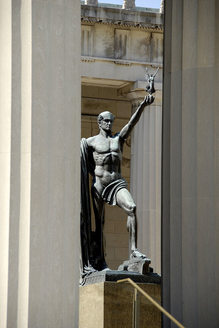 Statue of Lone Warrior Outside Nashville War Memorial Auditorium Nashville Tennessee. USA.