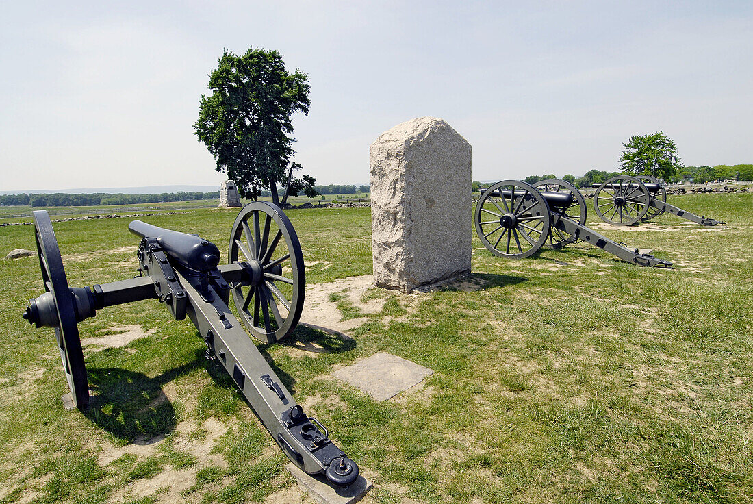 Cannons on the at Battlefield at the Gettysburg National Battlefield Park and Cemetary Pennsylvania PA