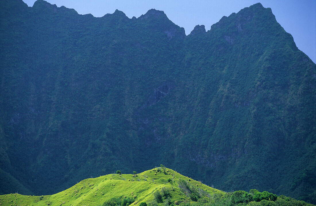 Mountains and hills in the wild interior of the island of Fatu Iva, French Polynesia