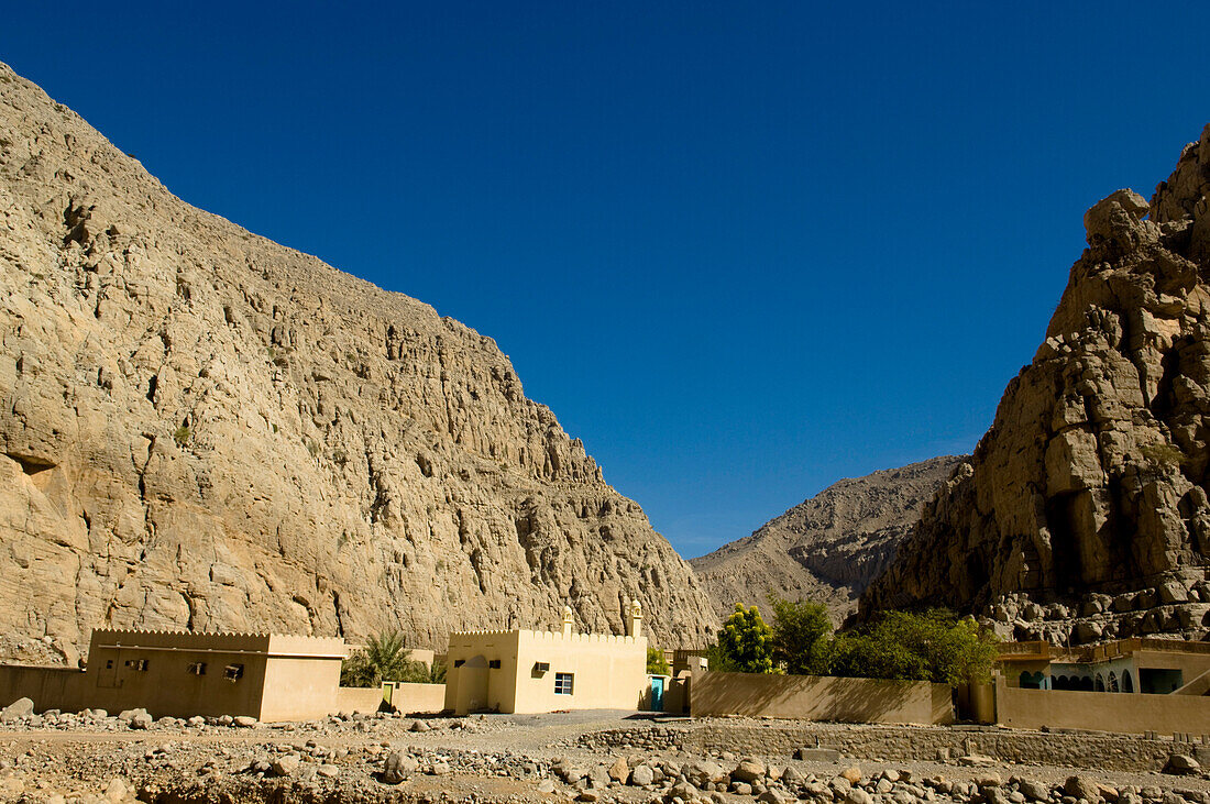 Berglandschaft und Tal, Hajjar Gebirge, Kashab, Khasab, Musandam, Oman