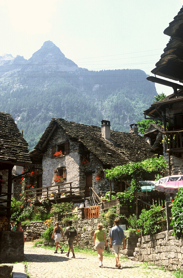 Mountain village in the valley of Verzasca, Valle Verzasca, Ticino, Switzerland