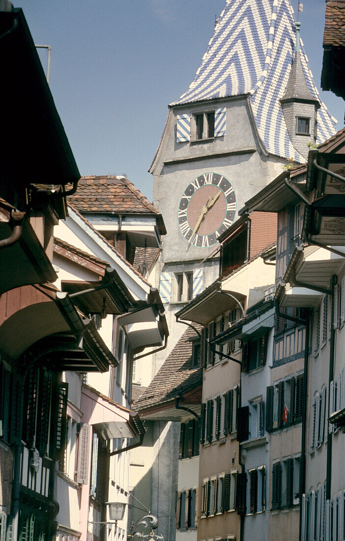 Alley with gate tower, Zytturm, Zug, Switzerland