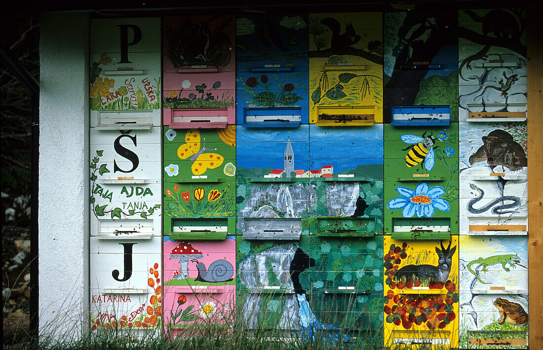 Painted beehives near the Skocjan Caves, Slovenia