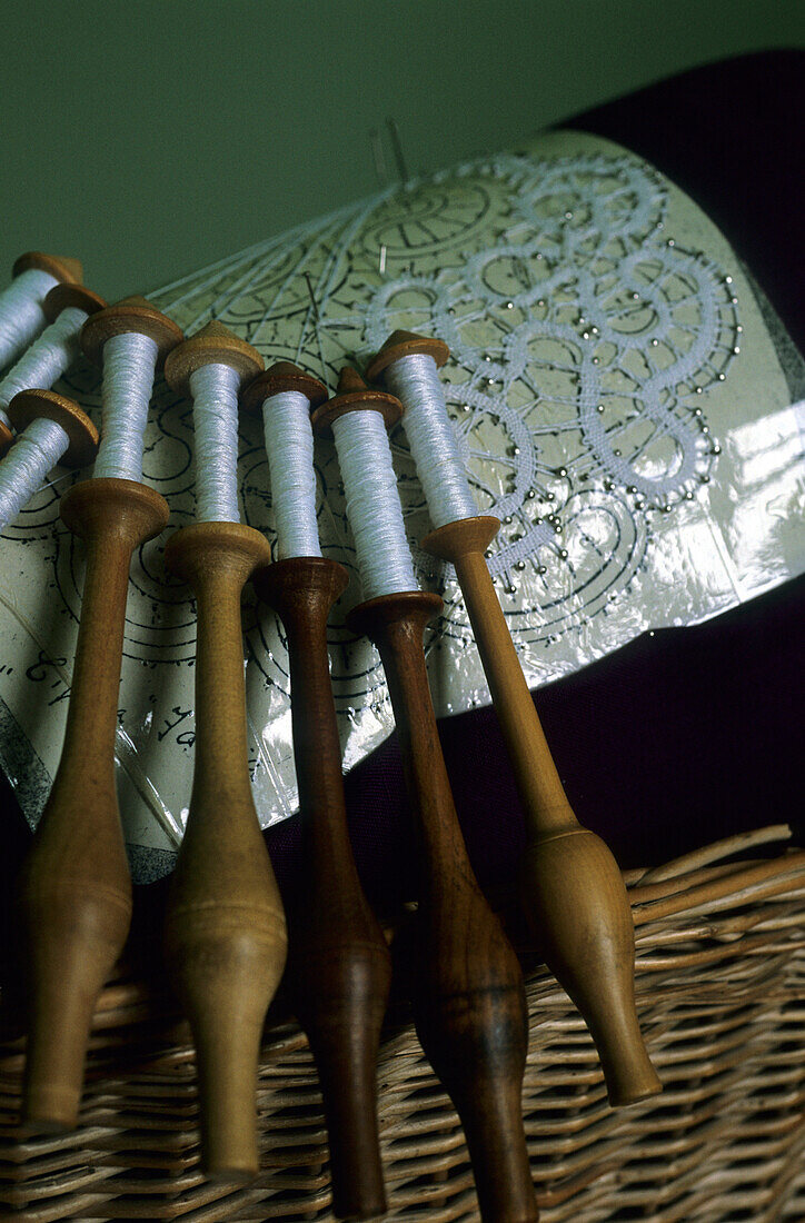 Lace bobbins, tools in the museum of Idrija, Slovenia