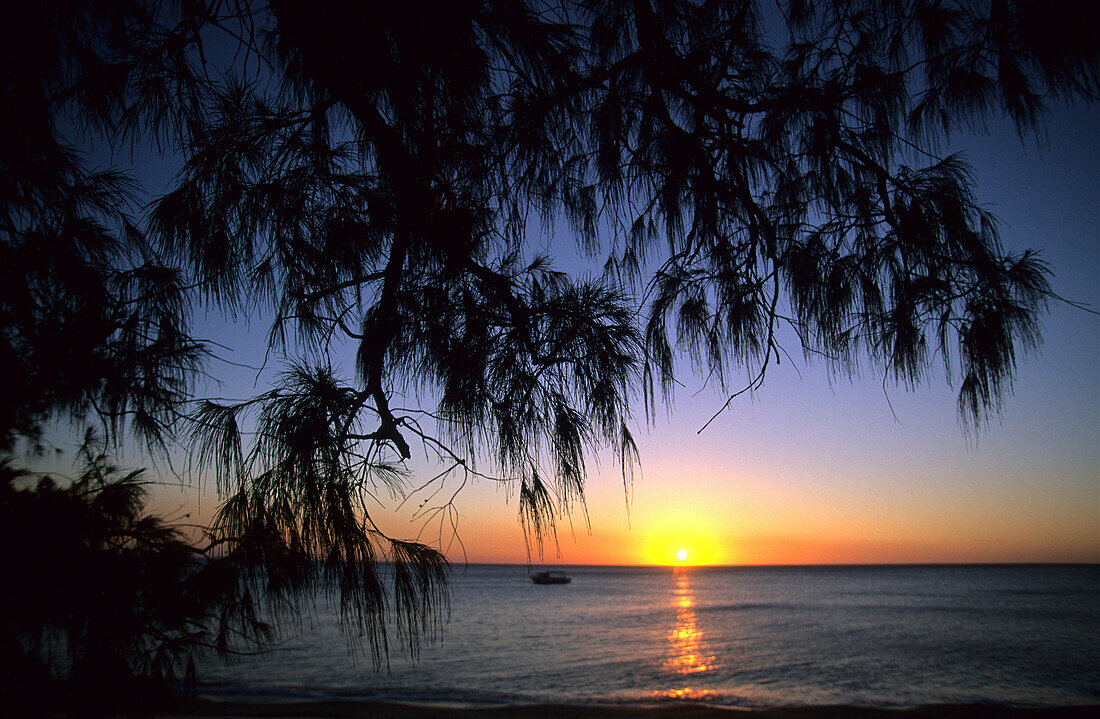 Sunset on Wigram island, one of the islands in the archipelago of the English Compan's Islands, Australia