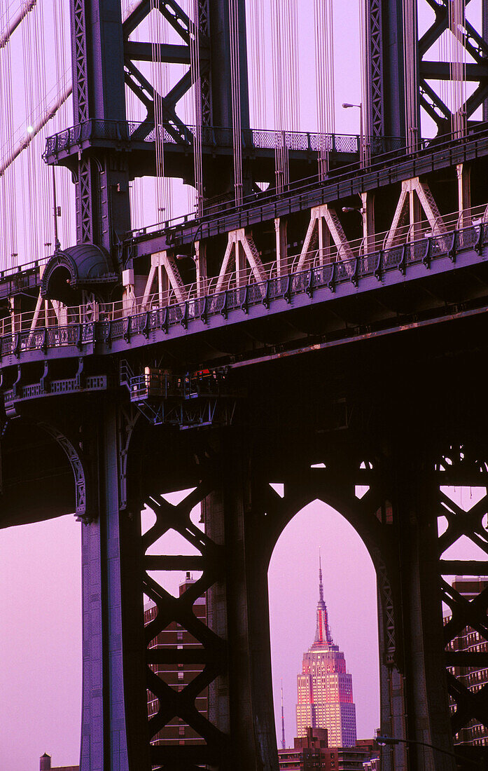 Manhattan Bridge and Empire State Building at the background. Manhattan. New York City. USA.