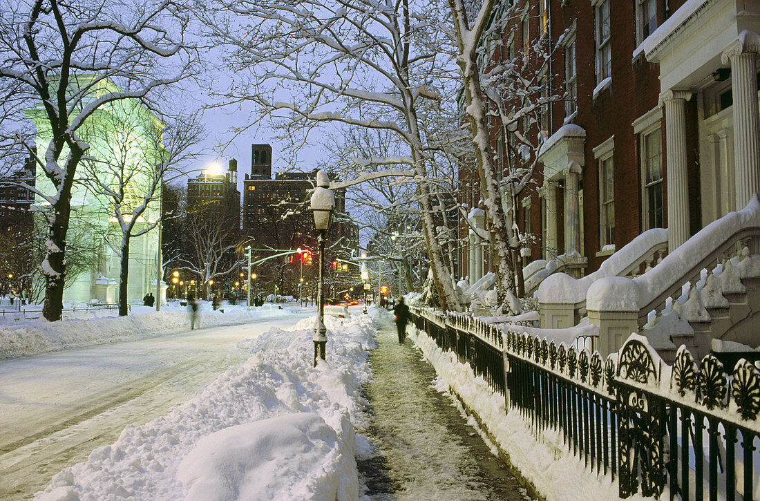 Snowstorm in Greenwich Village, New York City, USA