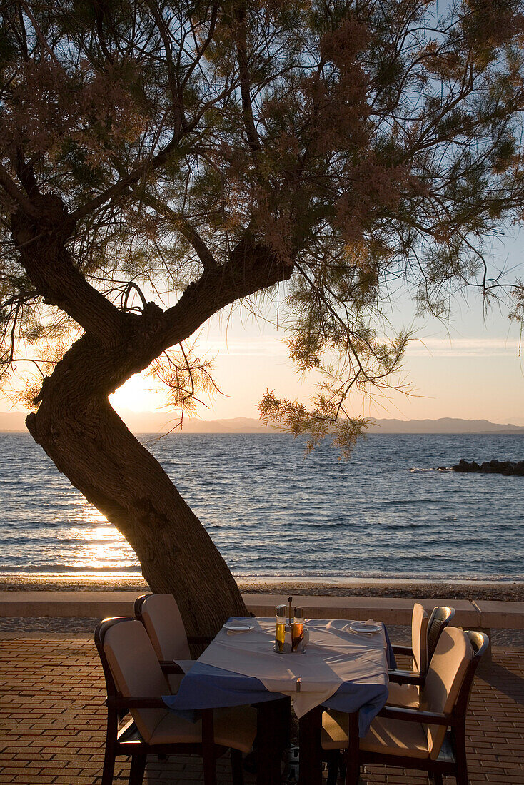Seaside Table at Playa Restaurant, Colonia de Sant Pere, Mallorca, Balearic Islands, Spain