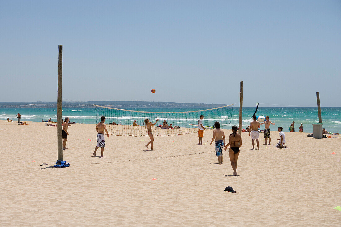 Beach Volleyball, El Arenal, Playa de Palma, Mallorca, Balearic Islands, Spain