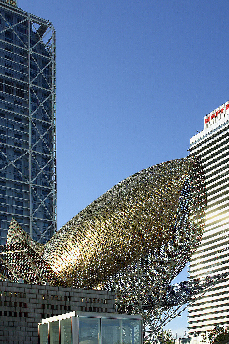 The Peix of Gehry at the Port Olimpic in the city of Barcelona, Catalonia, Spain, Europe