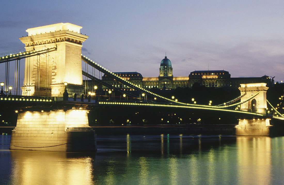 Chain Bridge and Royal Palace in Budapest. Hungary