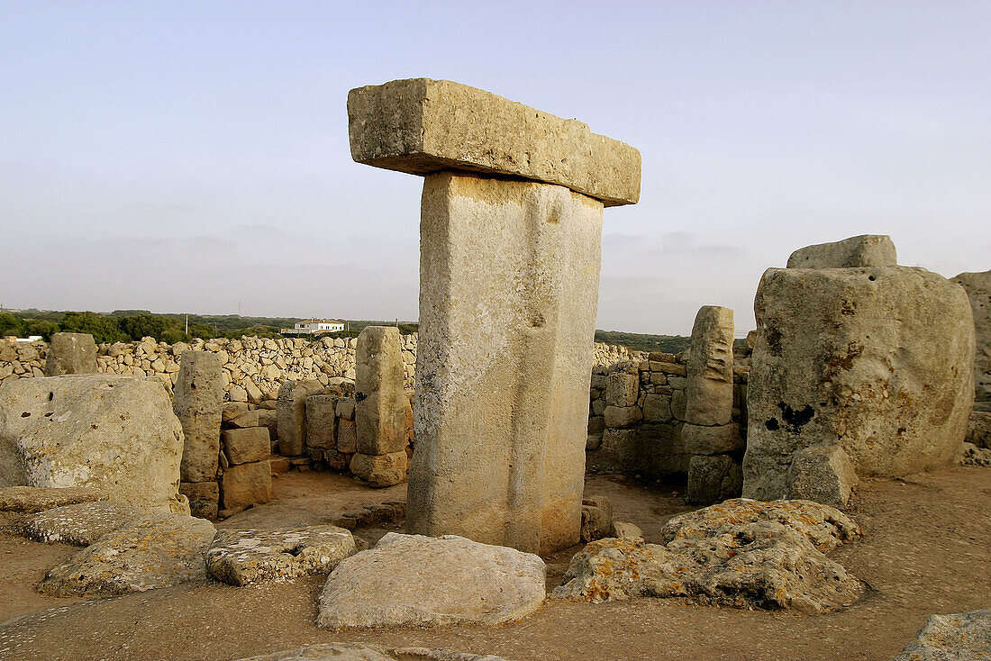 Taula. Talayotic village Torralba den Salord (2.000 b.c.). Menorca. Spain