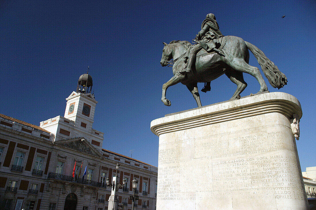 Statue of Carlos III. Puerta del Sol square. Madrid Spain.