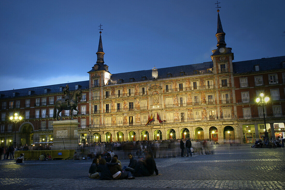 Plaza Mayor (Main square). Night view. Madrid. Spain.