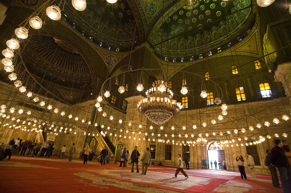 Dome ceiling and lights inside the Muhammed Ali Mosque. Cairo. Egypt
