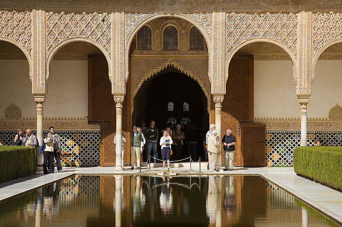 Patio de los Arrayanes (Court of the Myrtles). Alhambra. Granada. Andalusia. Spain
