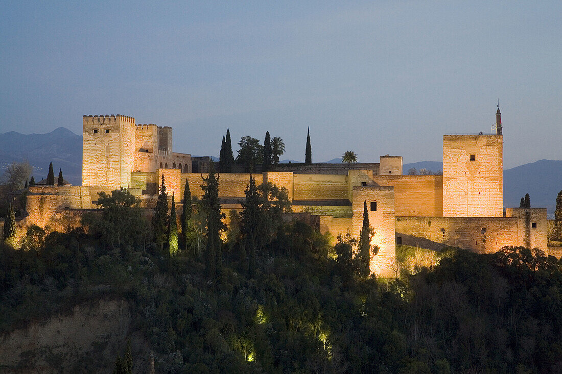 Alcazaba at dusk. Alhambra. Granada. Andalusia. Spain