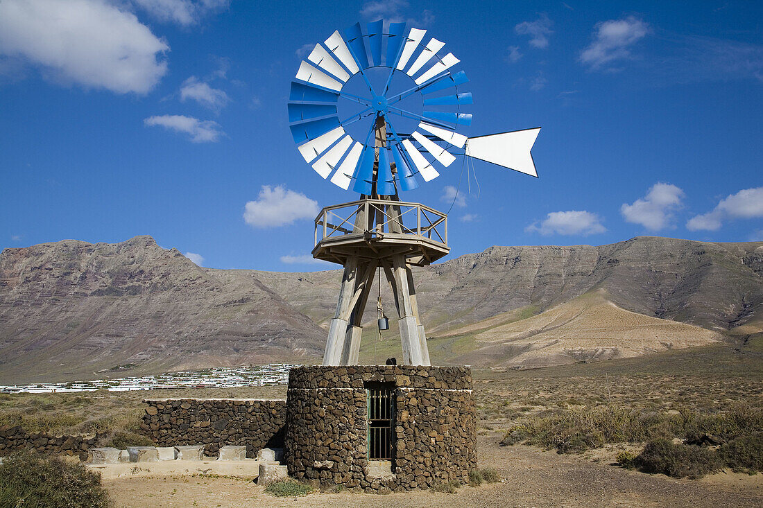 Windmill in Famara. Lanzarote, Canary Islands, Spain