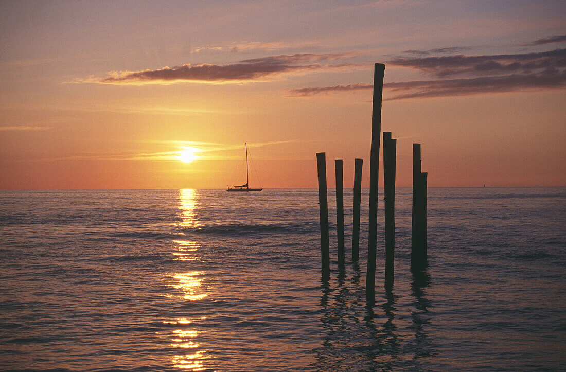 Sailboat and sunset. Rodney Bay, Gros Islet. St. Lucia. Caribbean