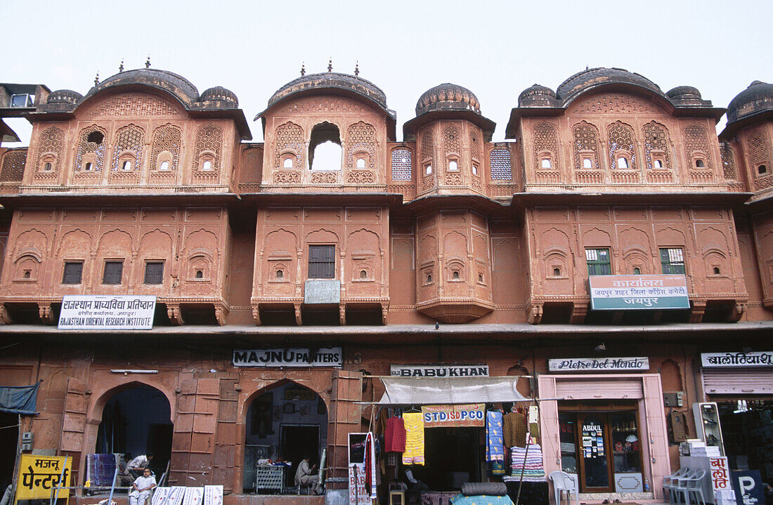 Storefronts in old city (Pink City). Jaipur. Rajasthan. India.