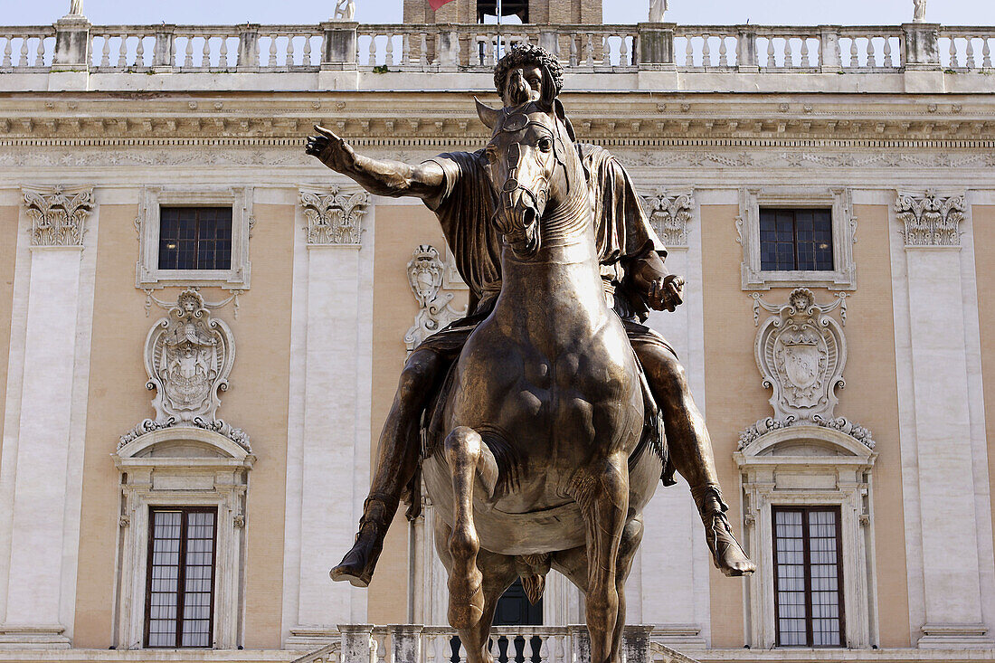 Statue of Emperor Marcus Aurelius. Piazza del Campidoglio, designed by Michelangelo. Rome. Italy