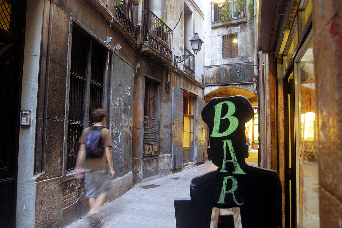 Carrer Rauric in Ciutat Vella, surroundings of Plaça Reial. Barcelona. Catalonia. Spain