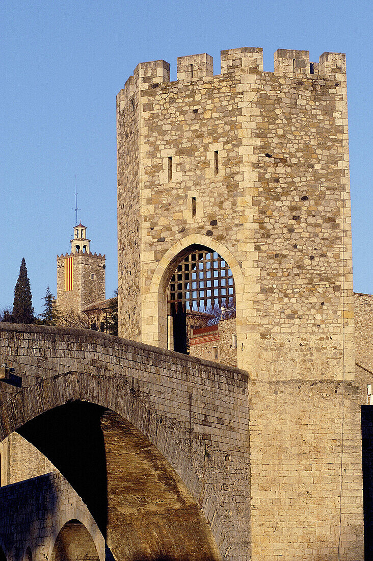 Medieval bridge. Besalú. Girona province. Catalunya, Spain