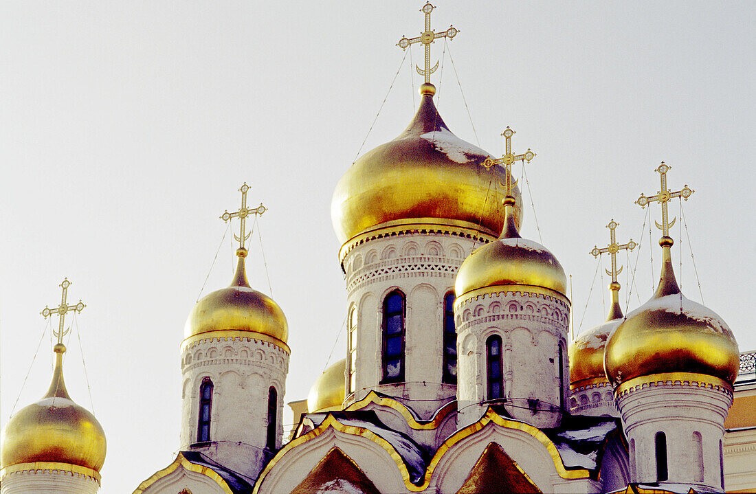 Cathedral of the Annunciation domes detail, Kremlin. Moscow. Russia