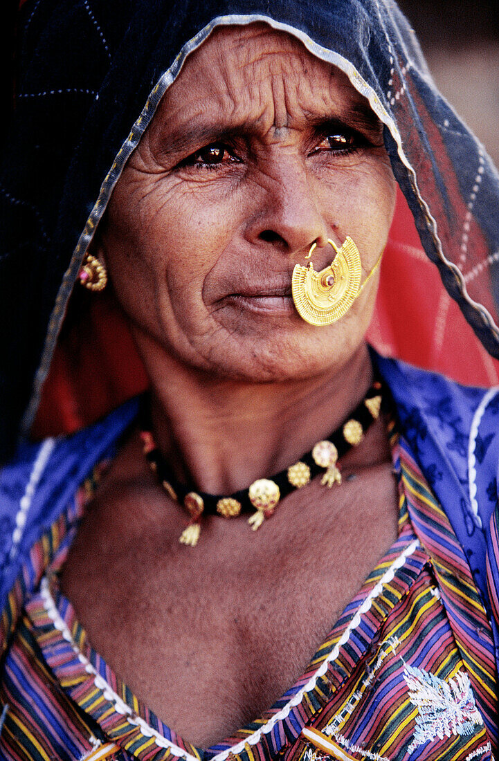 Portrait of an older Indian woman from Rajasthan