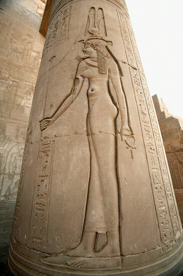 Stone column carving at Temple of Horus and Sobek. Kom Ombo, Egypt