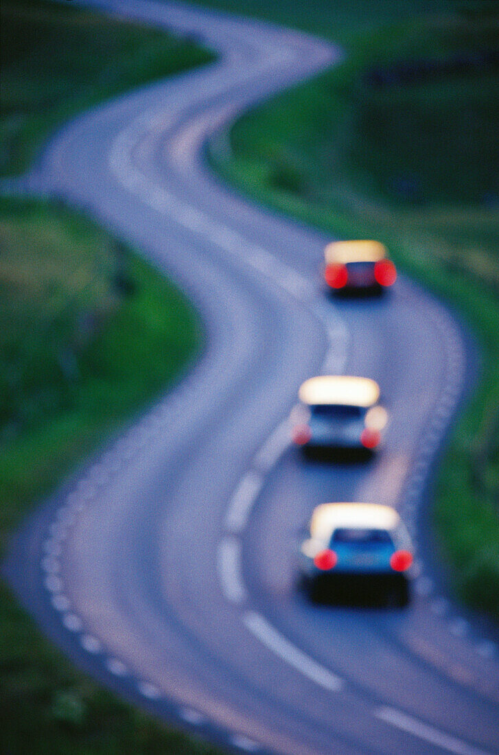 Cars in a road. Brosarp. Skane. Sweden