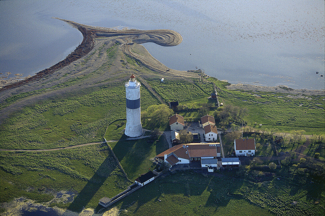 Light house and sea, aerial view. Långe Jan, Öland, Sweden